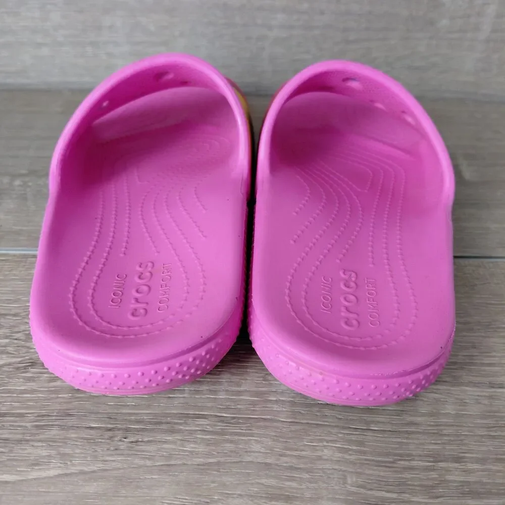 Crocs Classic Slides Sandals Pink Tie Dye W9 M7 Rainbow Beach Resort Vacation